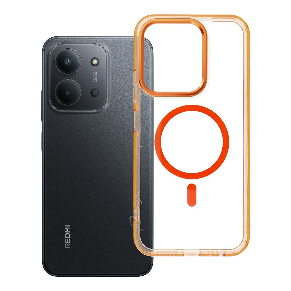 Case for Xiaomi Redmi 15C (173,16 x 81,07 x 8,2) Frame Clear Hybrid Mag Cover compatible with MagSafe hermes orange