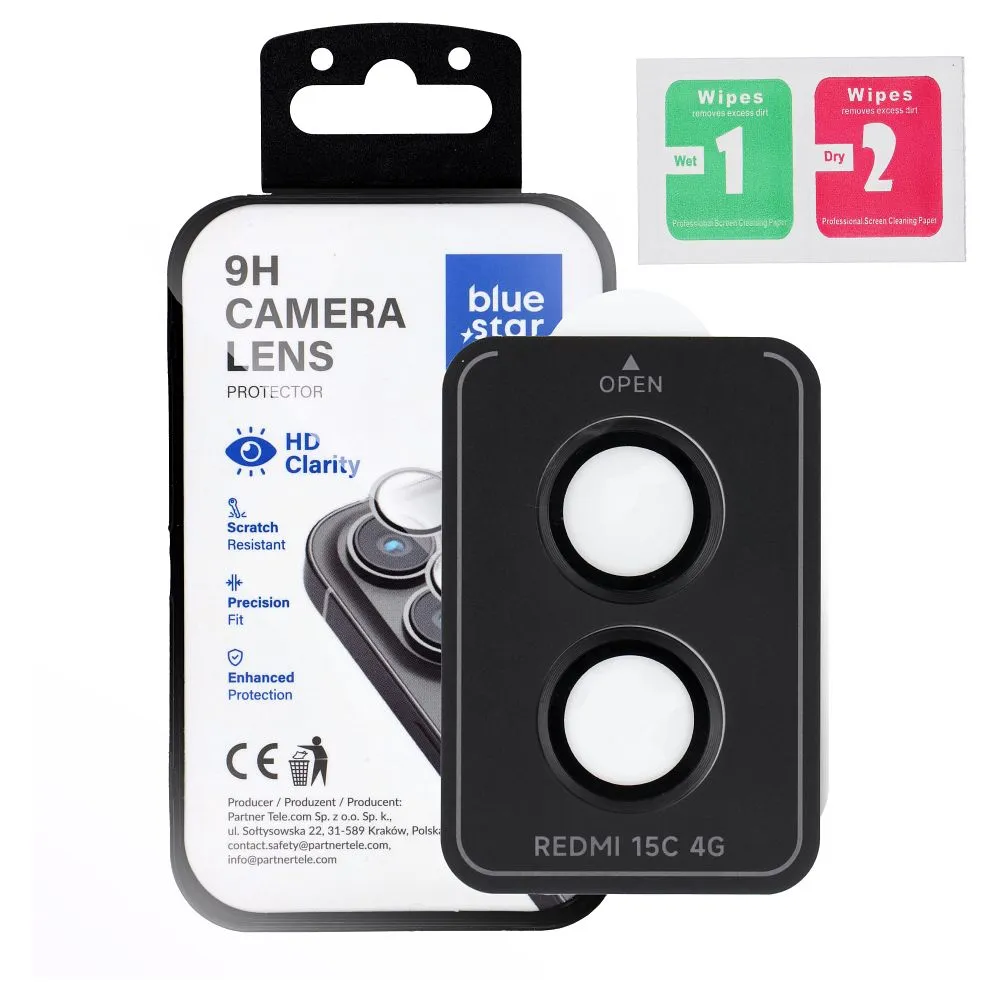 Tempered Glass Camera Lens Protector for Xiaomi Redmi 15C Blue Star Easy Install black