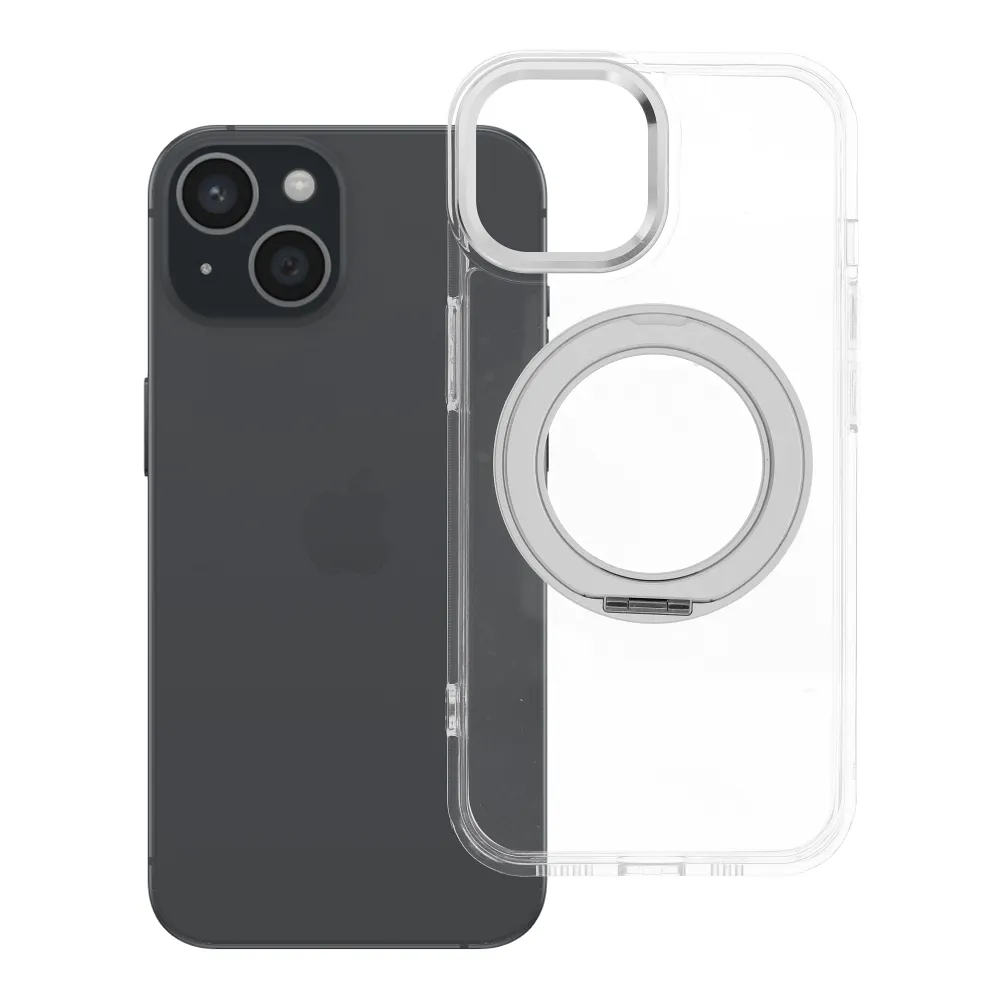 Case for iPhone 15 Frame Circle Stand compatible with MagSafe transparent