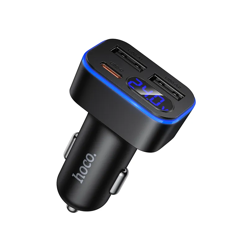 Car charger Hoco with LCD 2xUSB A + 1xUSB C PD QC3.0 42W Z63A black