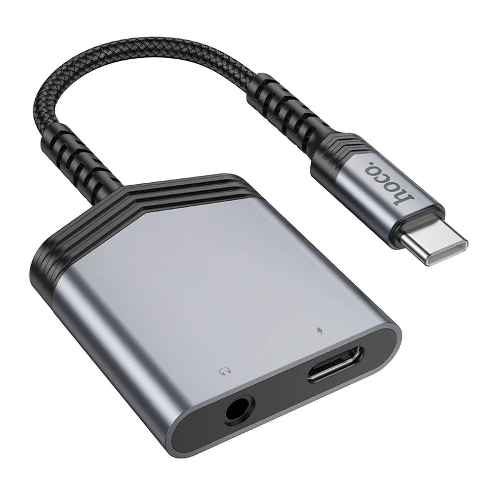Adapter AUX 2w1 USB C to USB C / Jack 3,5 mm Hoco 27W LS39 metal gray