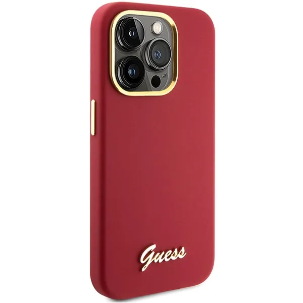 GUESS case for IPHONE 15 Pro GUHCP15LSMBSLM (Silicone Script Metal Logo & Frame) magenta