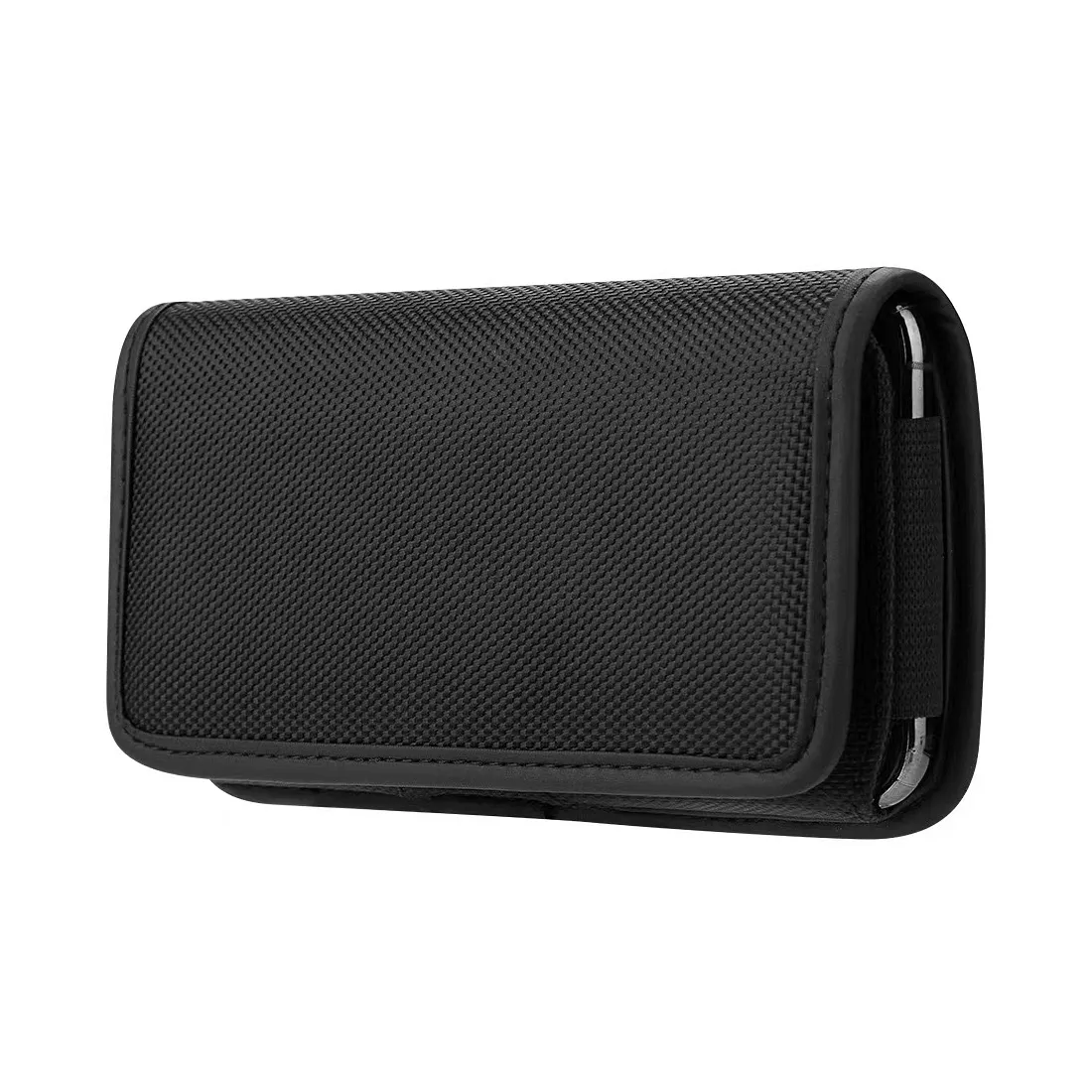 Horizontal Belt Phone Pouch for iPhone 11 / 11 Pro / 12 / 12 Pro / 13 / 13 Pro, Samsung Galaxy A10 / A41 / A50 / A51, Huawei P30 Lite / P40 / P8 / P9 Lite, Oxford Model 3, Black