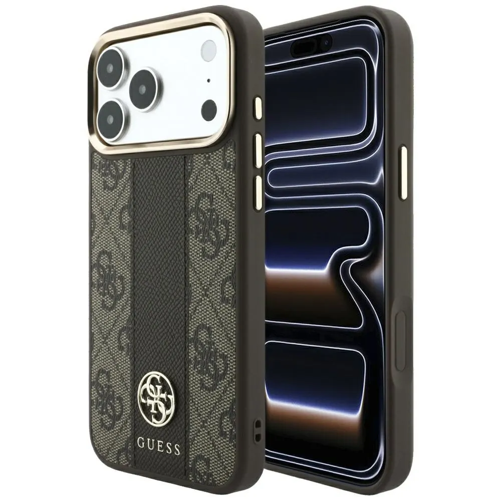 Case for IPHONE 18 Pro/17 Pro compatible with MagSafe (Stripe Round and Classic Logos 4G) brown