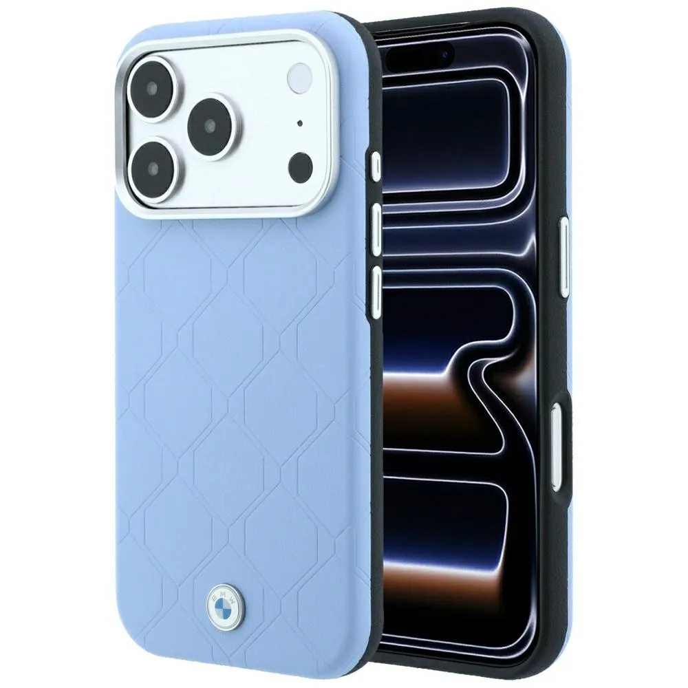 BMW case for IPHONE 18 Pro/17 Pro compatible with MagSafe (Sign Deboss Quilted W/ Metal Logo) blue