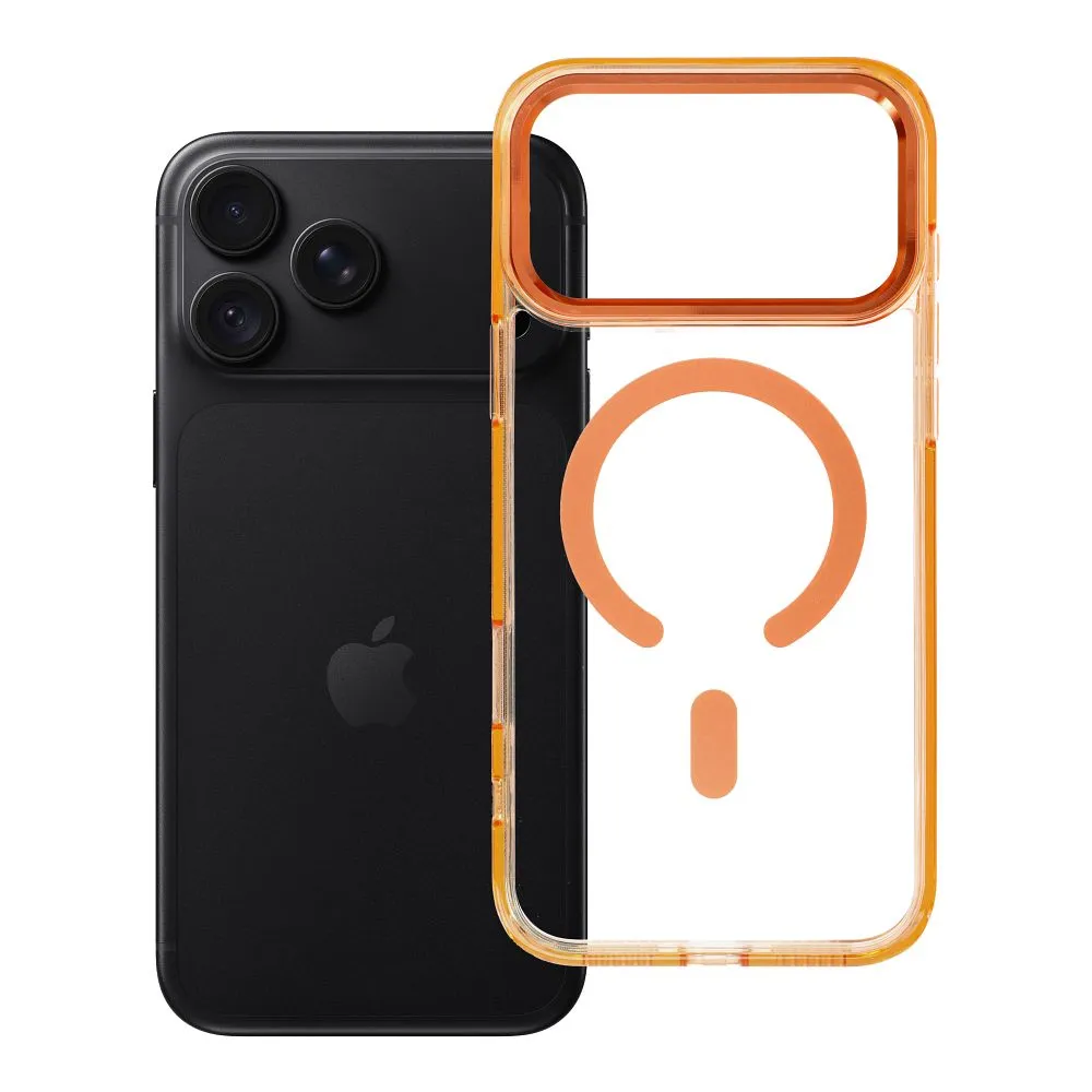 Case for iPhone 18 Pro Max / 17 Pro Max Frame Clear Hybrid Mag Cover compatible with MagSafe hermes orange
